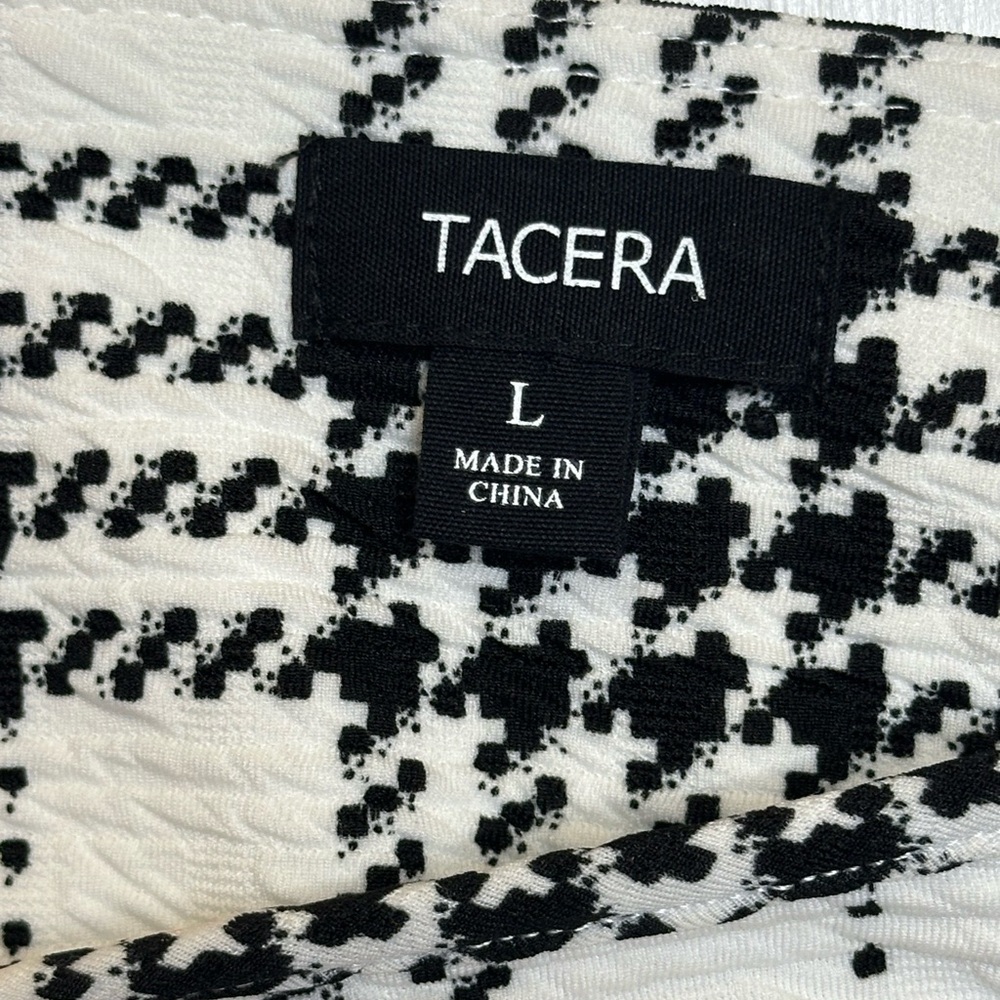 TACERA Black White Plaid Textured Midi Dress L Stretch 3/4 Sleeve Knit NWT - Picture 10 of 10